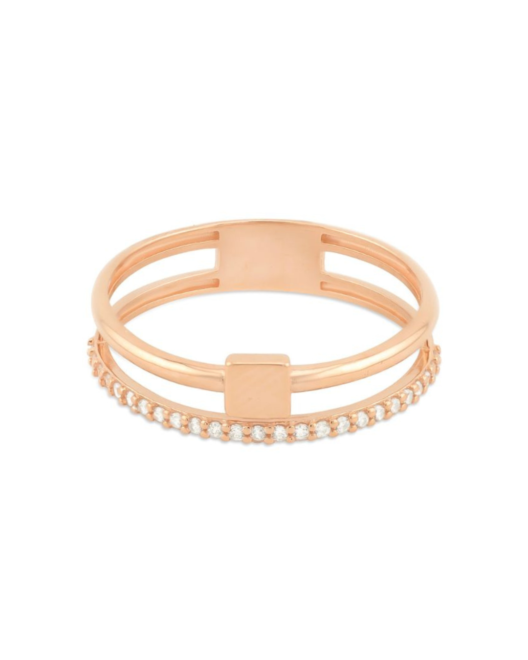 Modernus auksinis žiedas su subtiliu kvadratiniu akcentu PMZ142