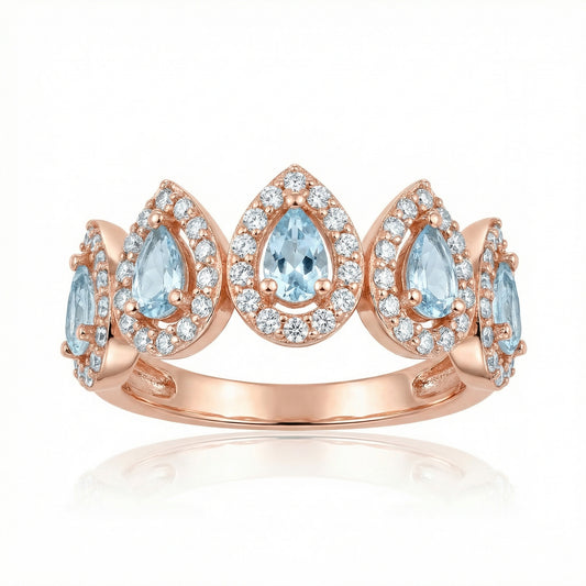 Auksinis lašo žiedas su cirkoniais ir topazu