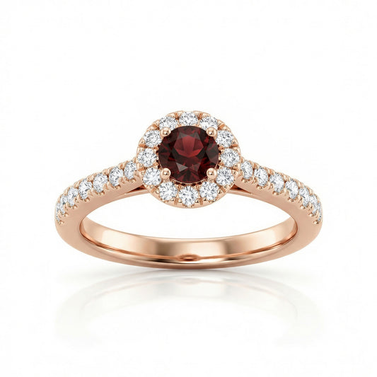 Auksinis "Halo" žiedas su granatu