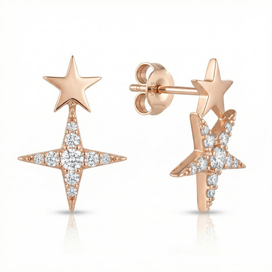 Auksiniai auskarai su dvigubomis žvaigždėmis AUM154