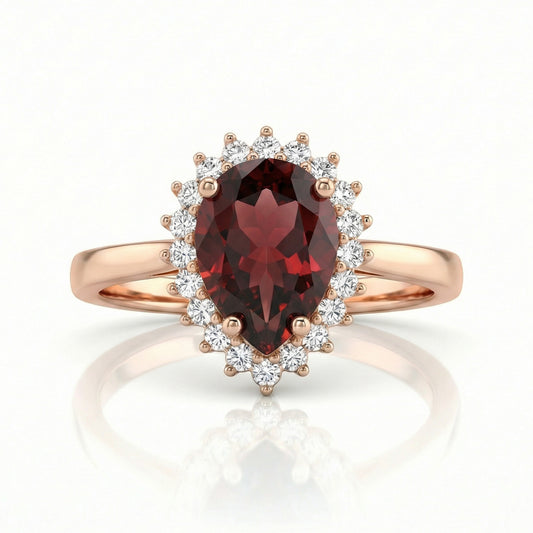 Auksinis žiedas su granatu ir cirkoniais NAZ101